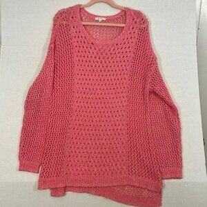 Maurices Sweater, Loose Knit Crochet, Split Hem, Pink, 2X (Maurices Size 2)